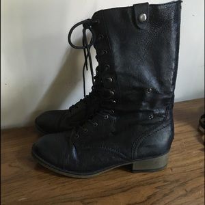 Black combat boots lace up Zipper back size 8